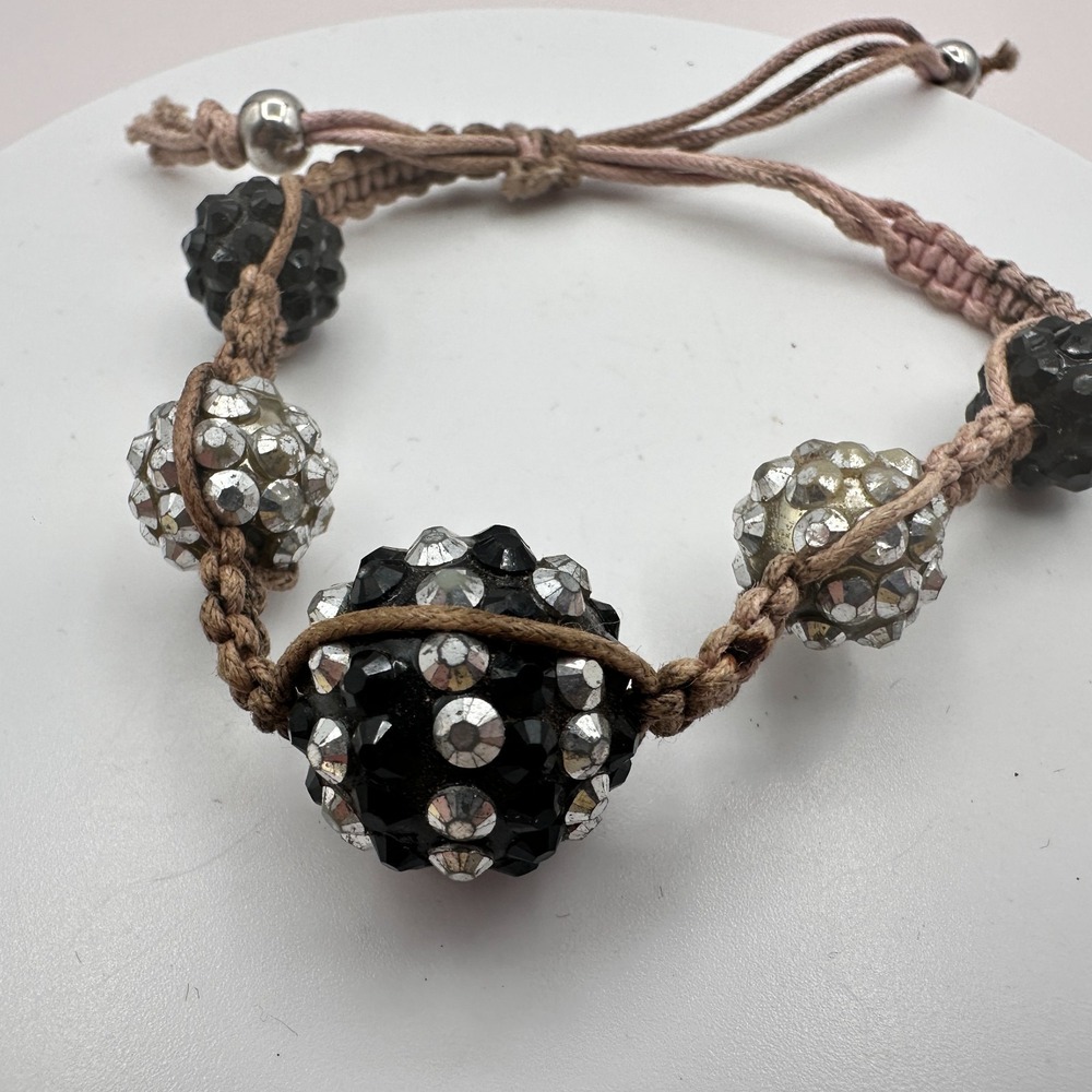 Vintage Y2K Shamballa Macrame Bracelet Rhinestone Beaded Boho Jewelry